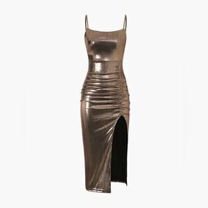 Micas Shiny Bodycon‎ Dress Side Slit Ruched Sleeveless Party Clubwear L